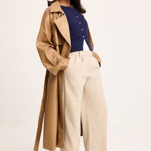 NWT Lulus Seasonally Posh Tan Vegan Leather Trench Coat Brown - Size S